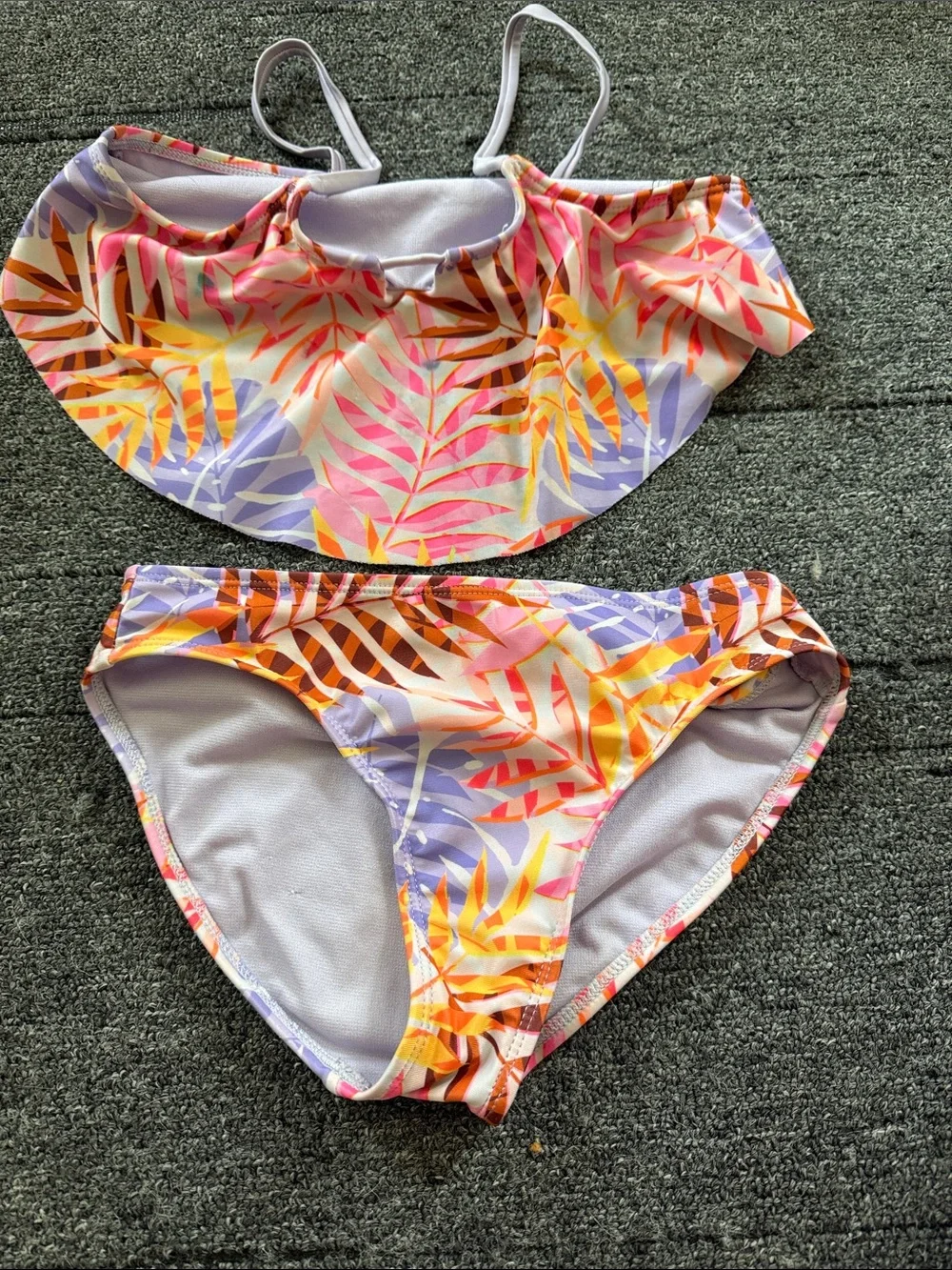 wonder nation Girls One-Piece Swim Set Pink Orange Yellow Purple Leaf Print